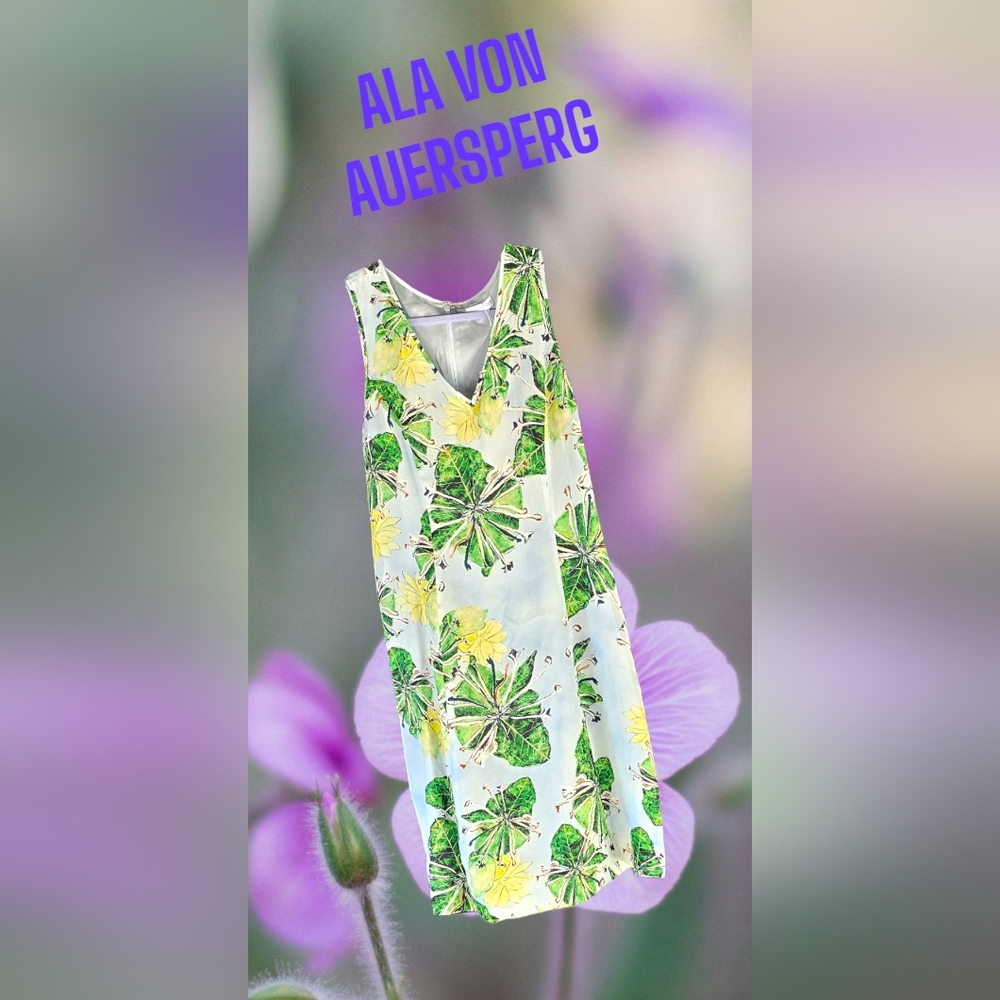 🤑 Nwt Ala Von Auersperg Green and Yellow Midi dress with Tropical Print 🤑